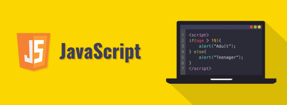 JavaScript programming language logo and computer image 