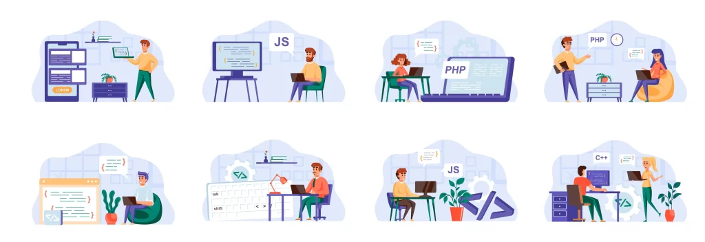 What is Object-Oriented Programming? article illustrasyon people using computers