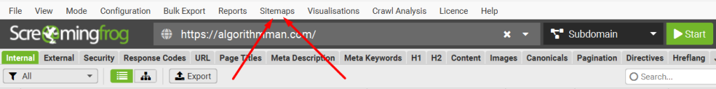 Creating a Sitemap with Screaming Frog screenshot